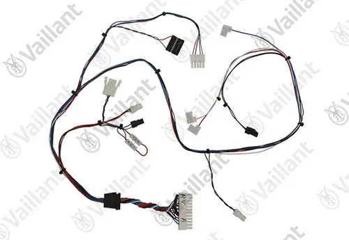 Kabelbaum von Vaillant mit mehreren Anschlusssteckern und Kabeln in verschiedenen Farben, geeignet für elektrische Verbindungen in Heizsystemen.